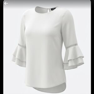 NWOT White Jersey Top 3/4" Ruffle Sleeve with detail Women’s sz Medium